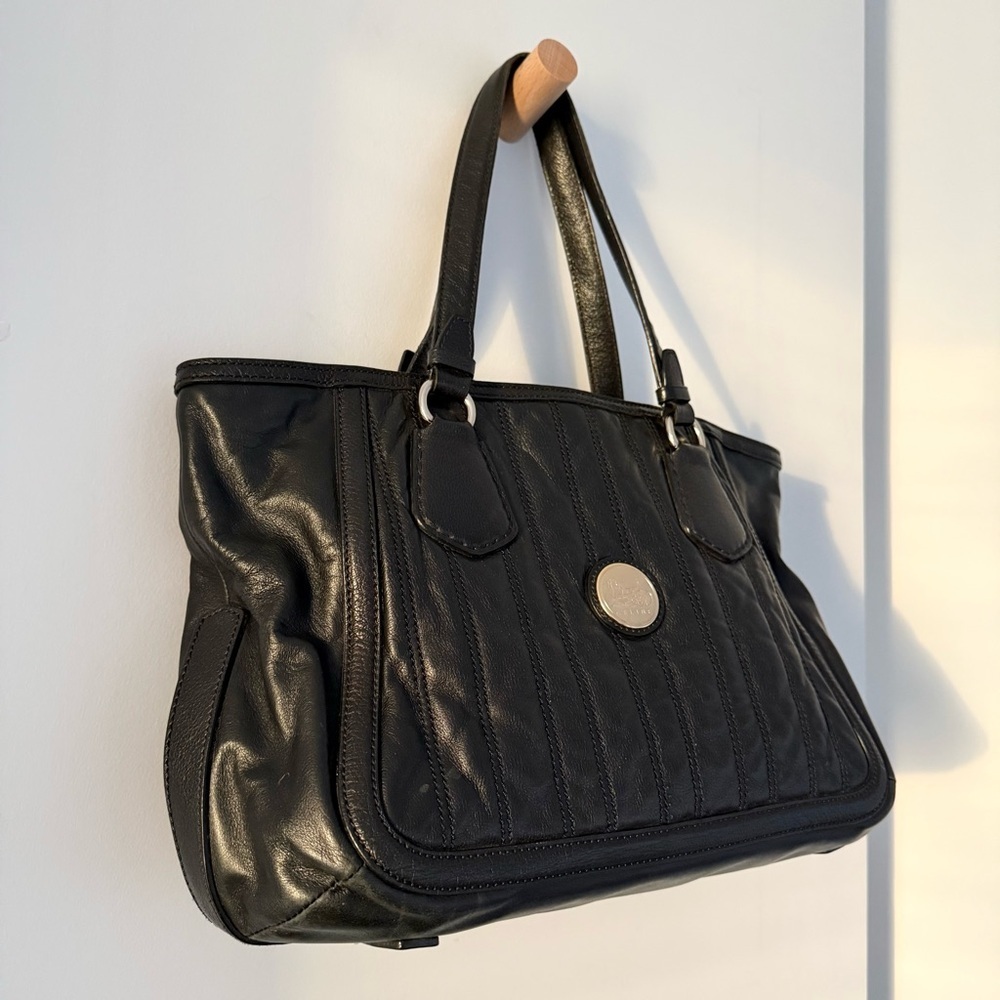 Celine vintage black quilted leather tote with gold carriage medallion - Picture 4 of 11